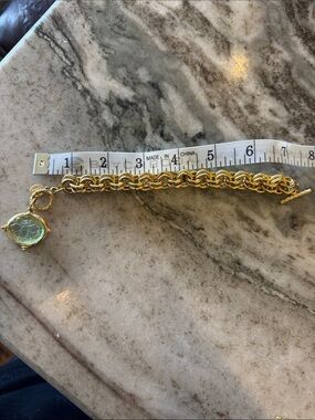 Gold Rope Chain Bracelet with Round Pendant Susan Shaw Bee glasss collection